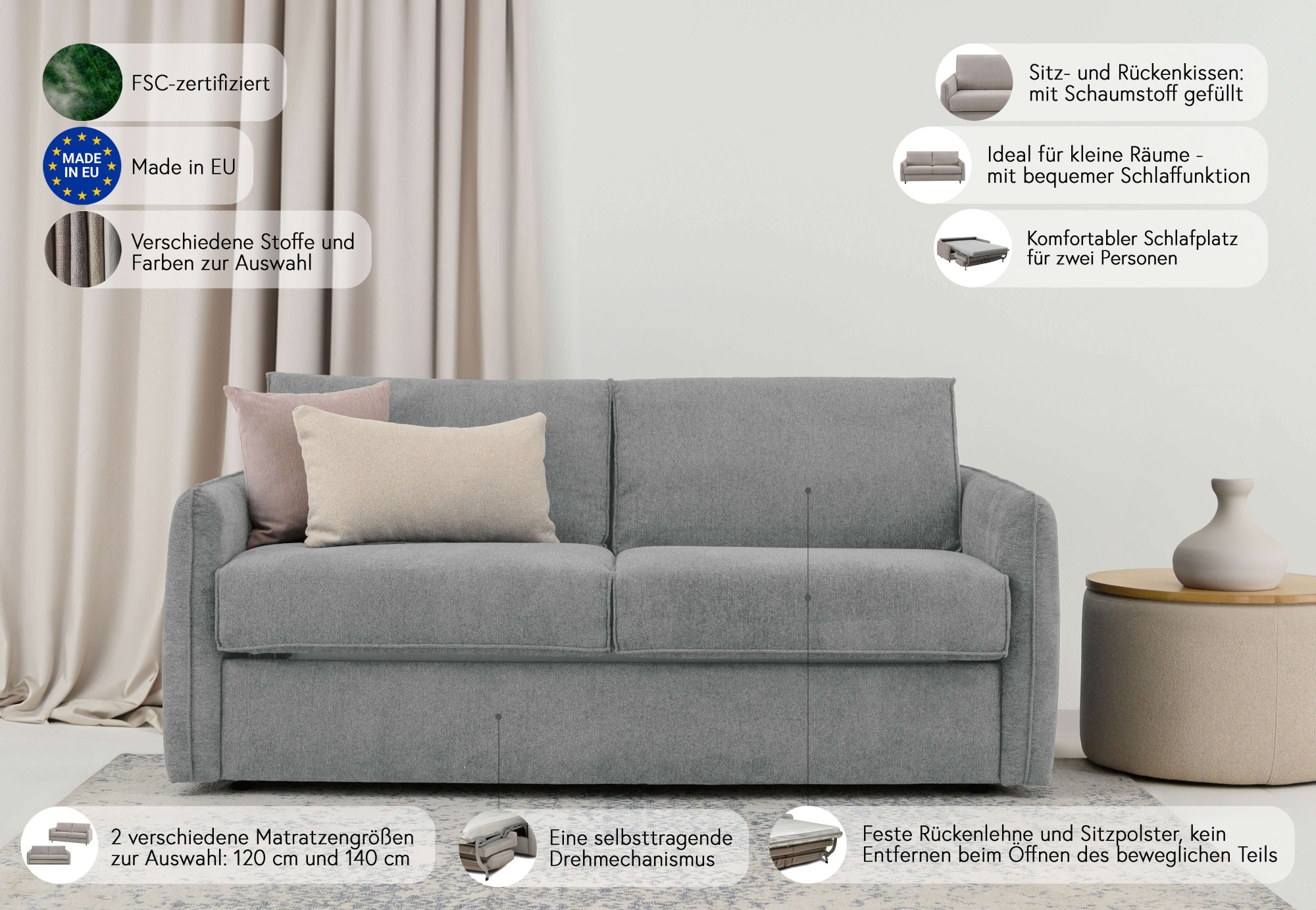 Home affaire Schlafsofa »Bergamons« 2-Sitzer, mit Dauerschlaffunktion, inkl. Federkernmatratze, Lattenrost