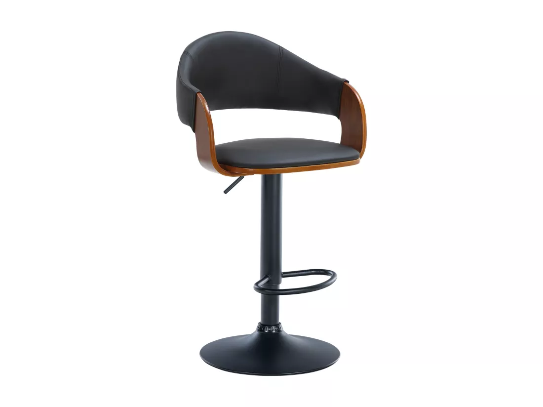 Tabouret de bar - Similicuir & Métal noir mat - Noyer / Noir - Nilse