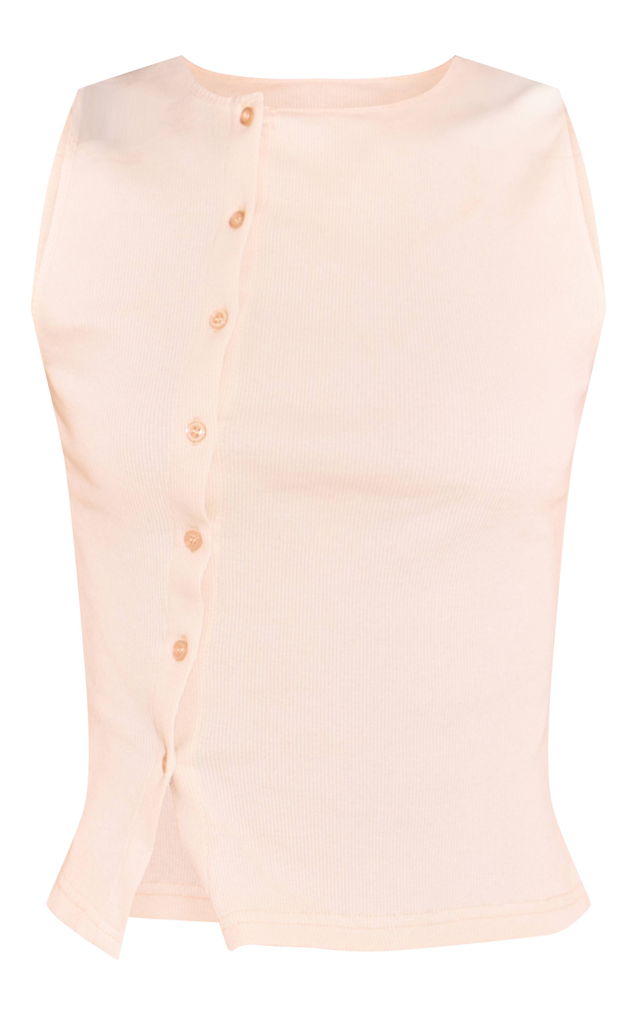 Beige Débardeur Asymétrique Côtelé Boutonné