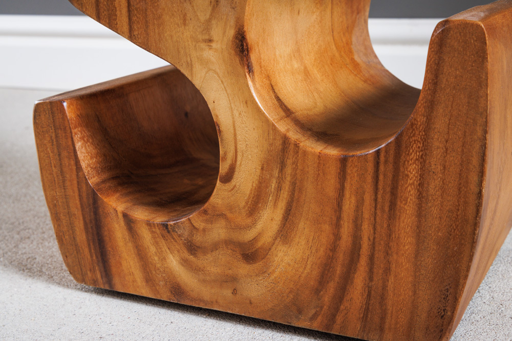 Skulp­tu­rales Weinregal ARTE 100cm natur Suarholz handmade in Bali Flaschenhalter