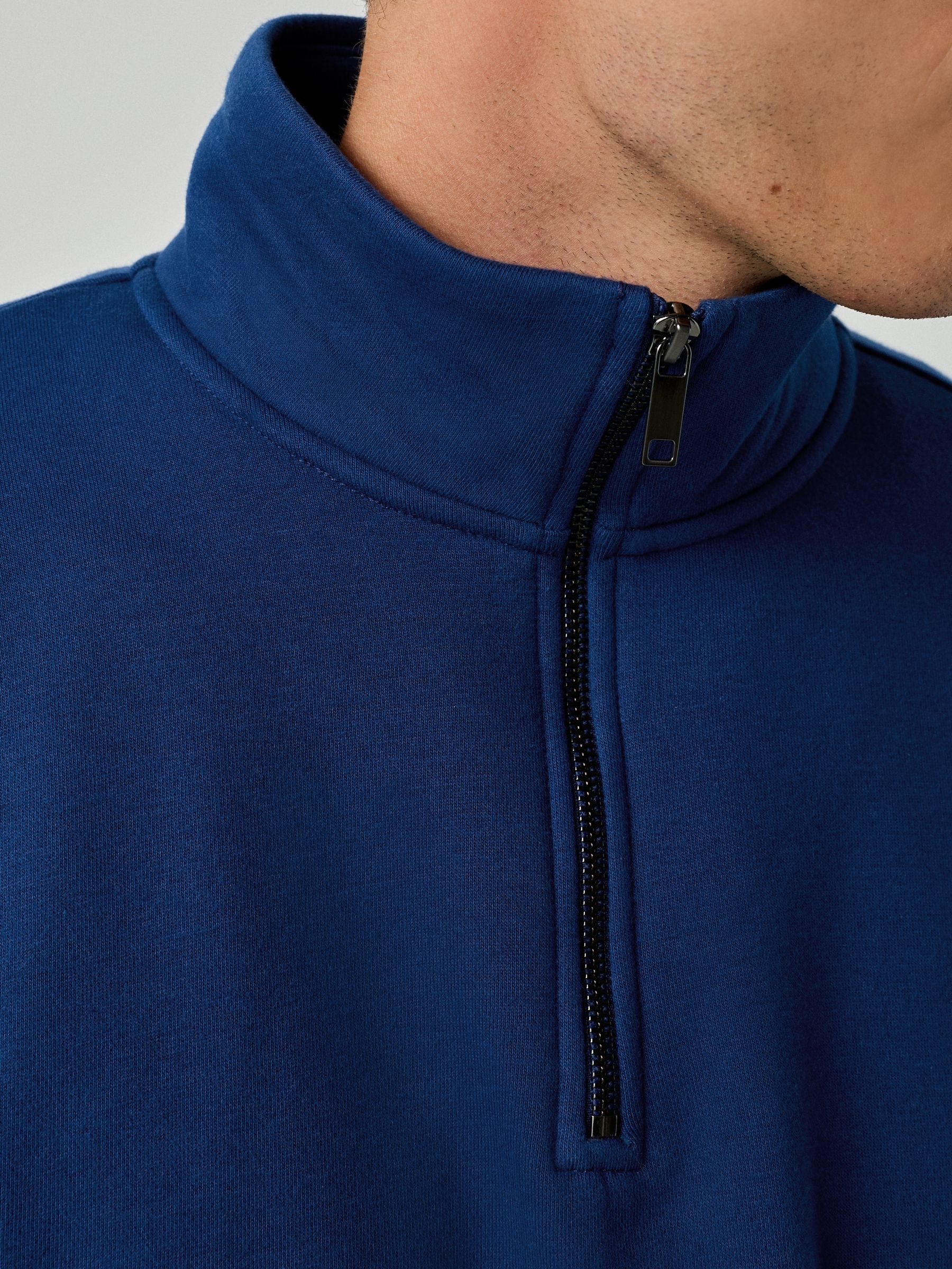 Inktblauw - Kwartrits - Sweatshirt van jersey met hoog katoengehalte