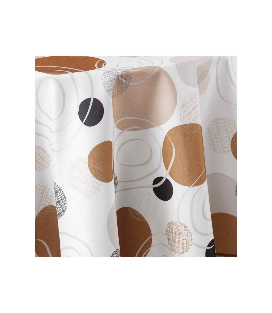 Nappe Ronde Imprimée Moka 180cm Marron & Blanc