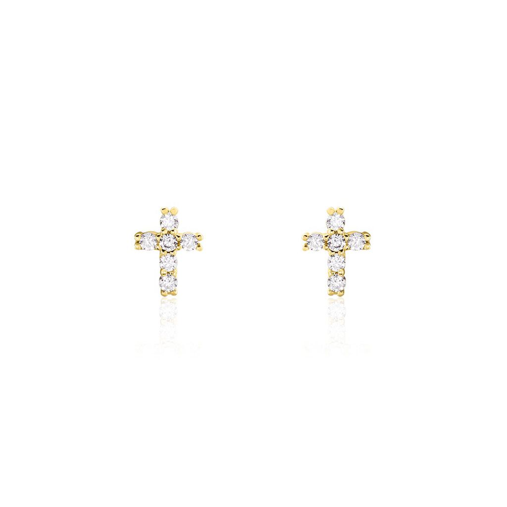 Boucles D'oreilles Puces Luna Or Jaune Oxyde De Zirconium