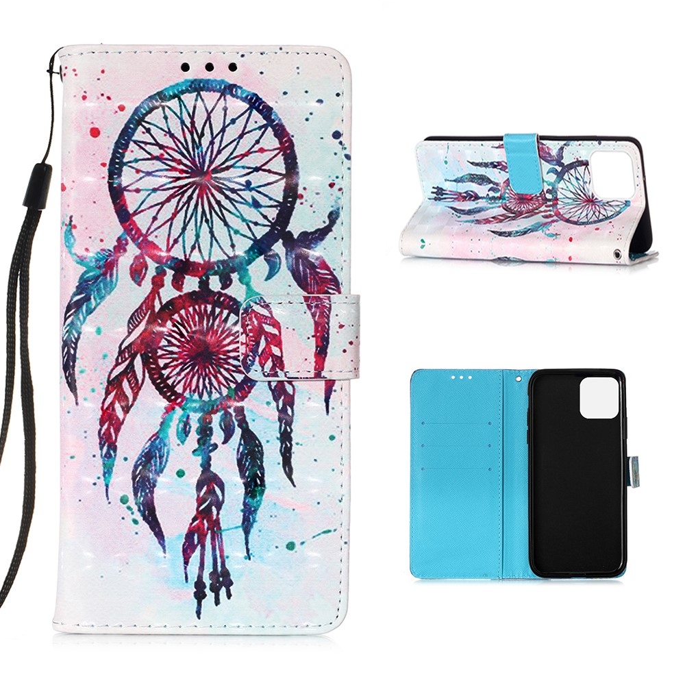 iPhone 12 / iPhone 12 Pro Leder Tasche Traumfänger mit Federn - Rosa / Blau