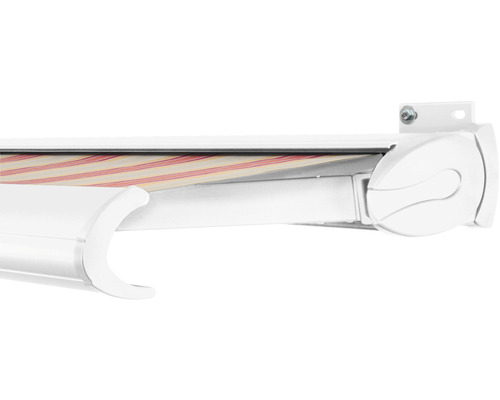 SOLUNA cassettescherm Exclusiv 2x1,5 doekdesign 8430 frame RAL 9010 verkeerswit aandrijving rechts incl. motor en wandschakelaar