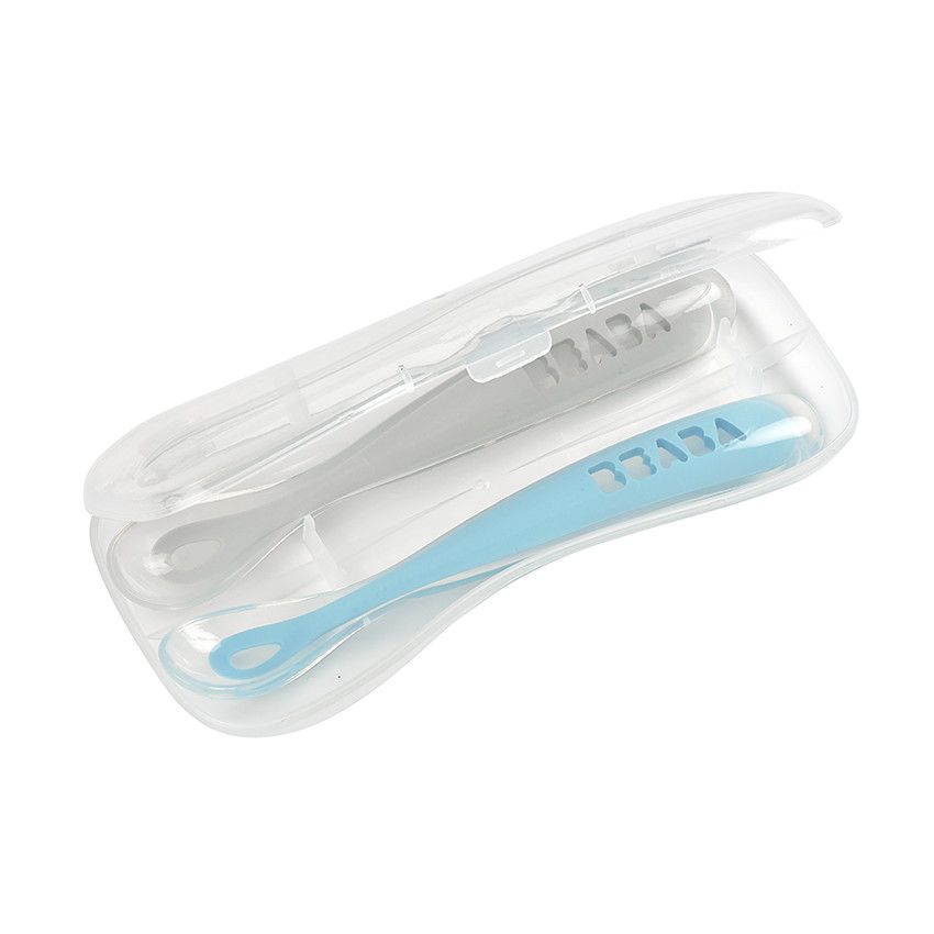 Set de 2 cuillères 1er âge en silicone - Windy Blue - Ecru