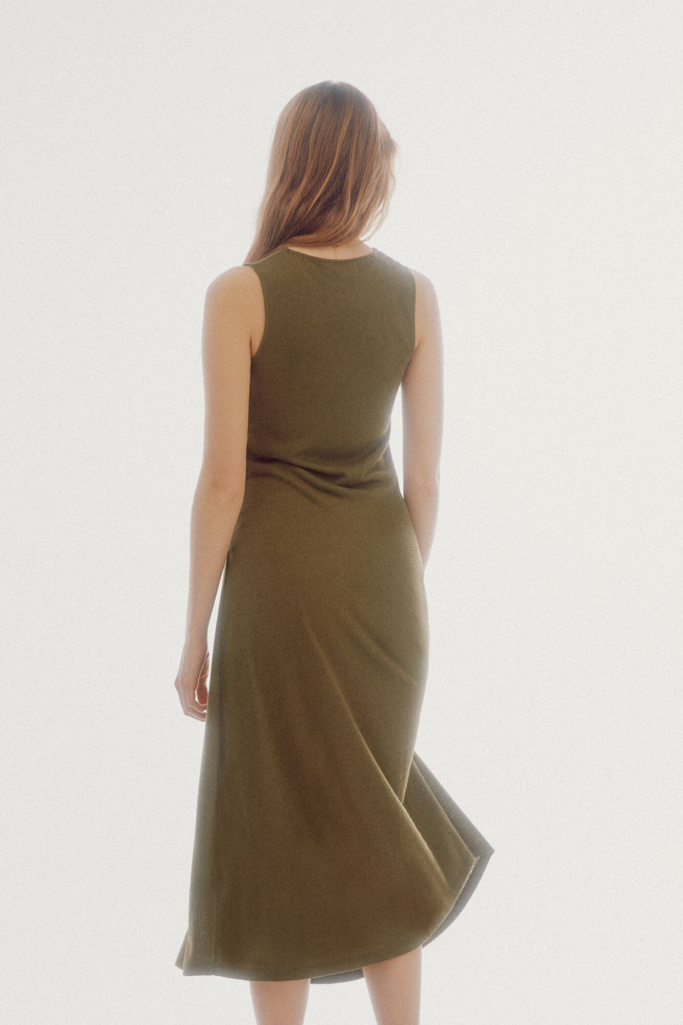 Vestido midi de malha - Cáqui