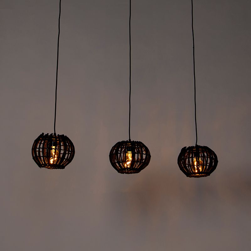 Landelijke hanglamp zwart langwerpig 3-lichts - Canna