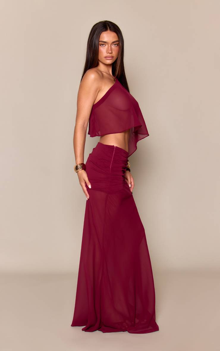 Prune Ensemble Coordonné Jupe Maxi En Mousseline Froncée Profonde