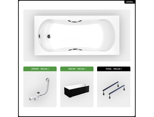 OTITEC - Baignoire rectangulaire - 170 x 70 cm - avec tablier noir ra...