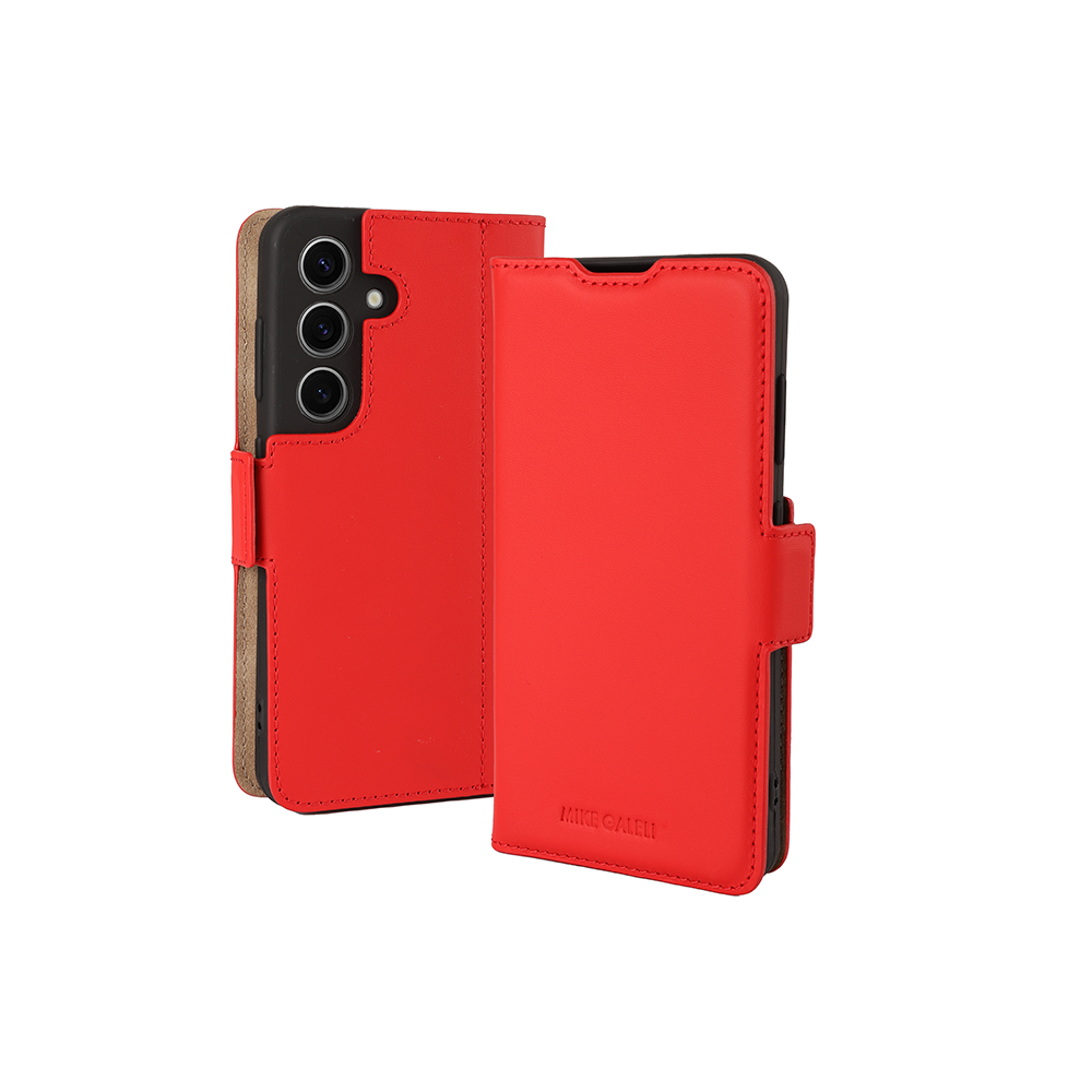 Samsung Galaxy S25 Echtleder Tasche Flip Cover Hand Made (FABIOS25-04) - Cherry Tomato