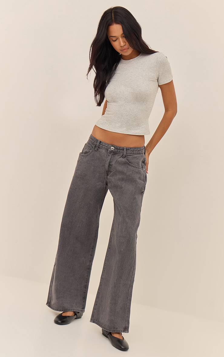 Gris Foncé Jean Boyfriend Taille Basse À Jambe Large