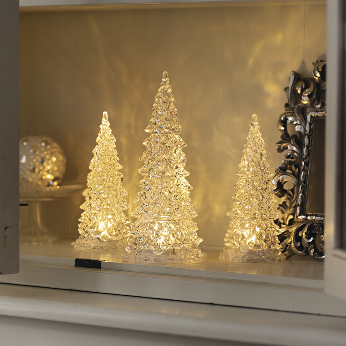 FRANK FLECHTWAREN | LED dennenboom Glamour, set van 3, PLASTIC, D: 8,5 x 17,5 cm, D: 10,5 x 23 cm