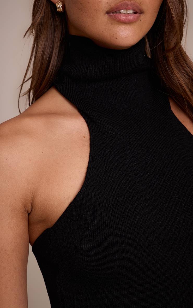 Noir Robe Mini Moulante En Maille Compacte À Encolure Américaine