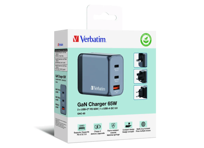 (65W) 2x USB C / 1x USB A GaN Ladegerät Netzteil PD 3.0 QC 3.0   Adapter Stecker EU / UK / US (32201) - Grau
