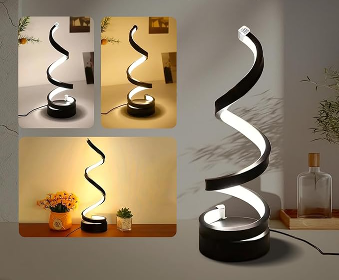 (Ø10x28cm) LED Spiral Tisch Lampe Dimmbares Home Deko Licht USB Nachtlicht mit 3 Beleuchtungsmodi - Schwarz