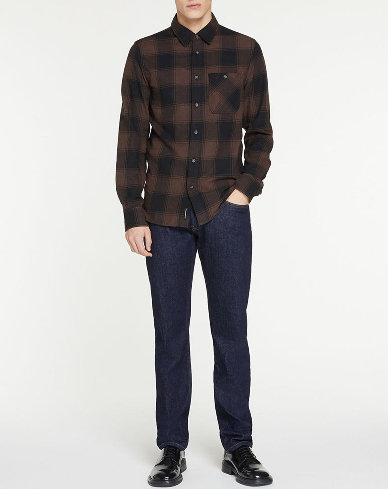 Calvin Klein Jeans Chemise droite Grunge Check à carreaux noir/marron