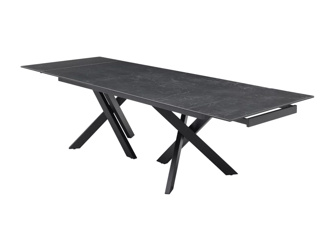 Table à manger extensible 8 à 12 personnes en verre trempé et céramique - Effet marbre noir - MARISO