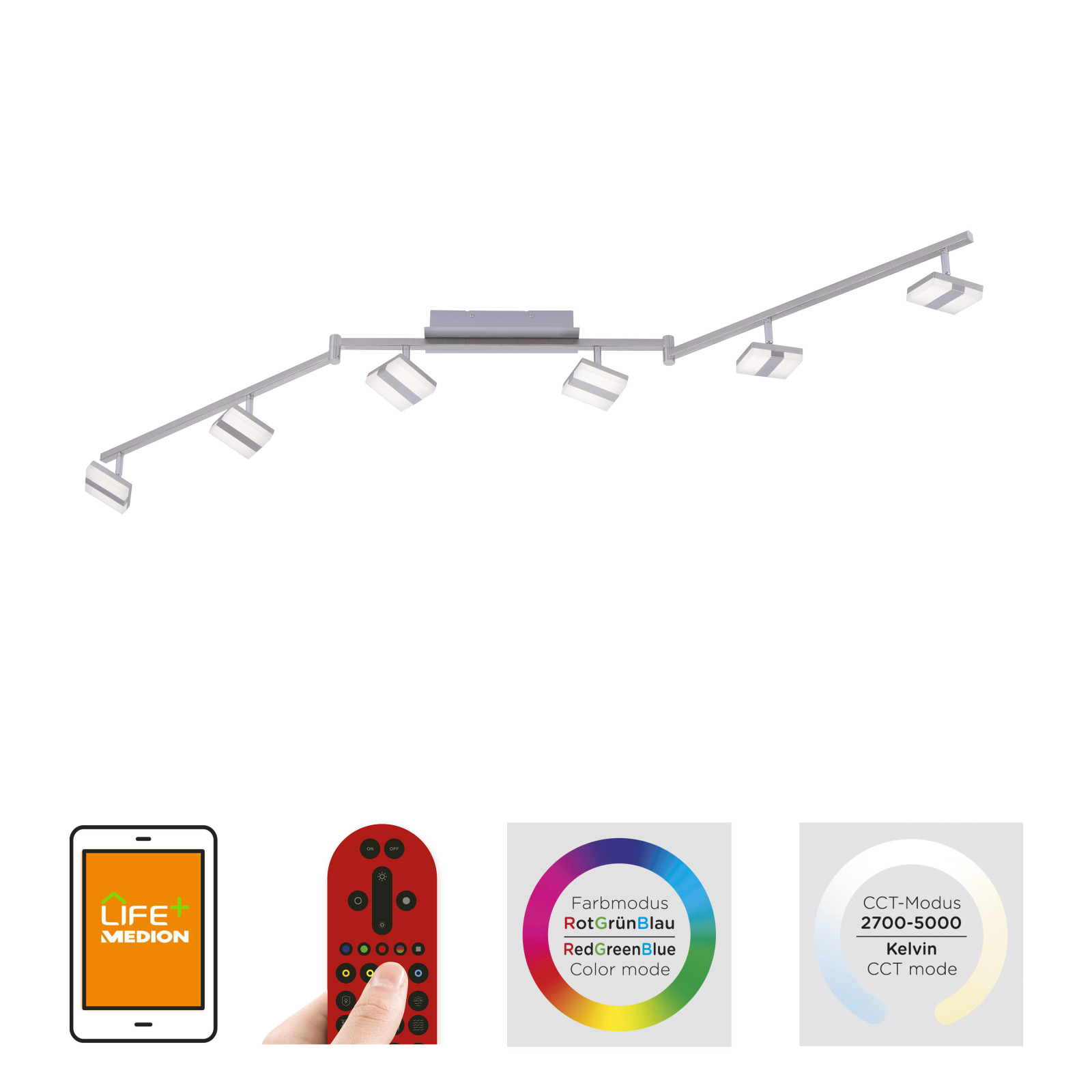 LED-Deckenleuchte - stahlfarben - Farbwechsel - SmartHome