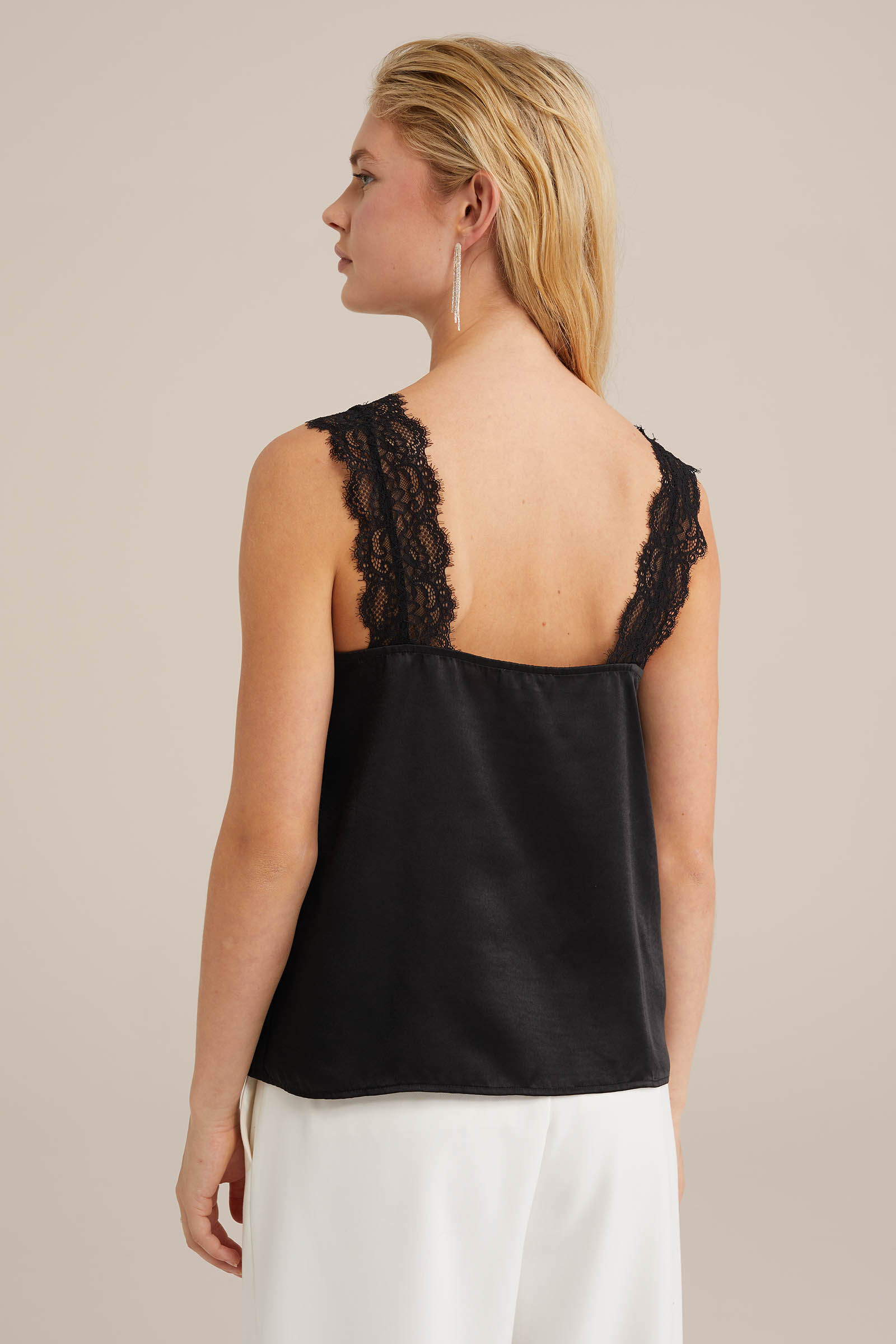 singlet met kant en satijnen look WE Fashion Zwart