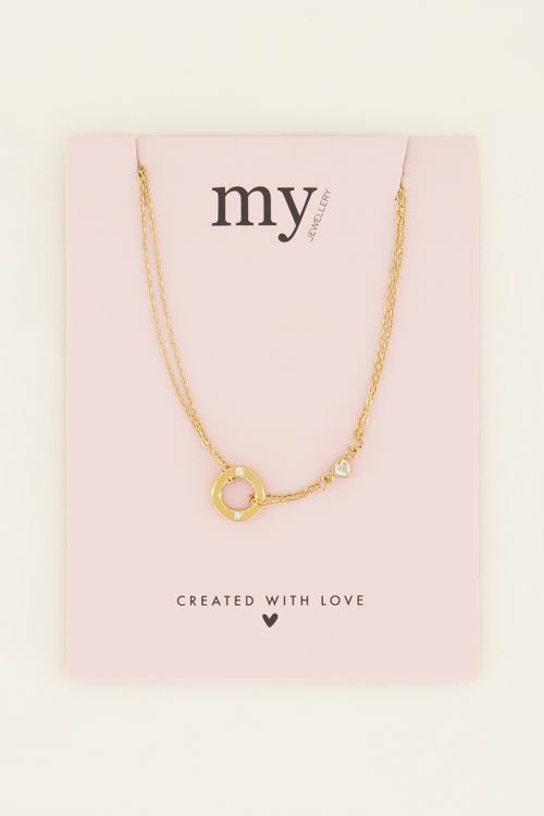 Ketting met ronde bedel & strass hartje