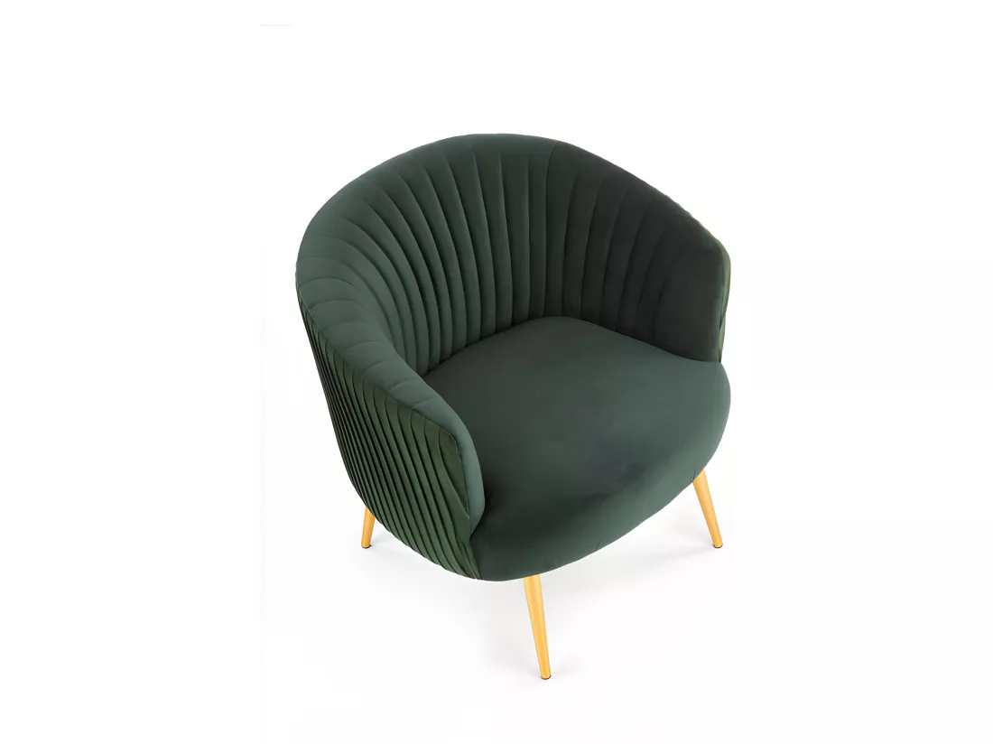Fauteuil cabriolet vert en velours avec pieds en acier doré Power