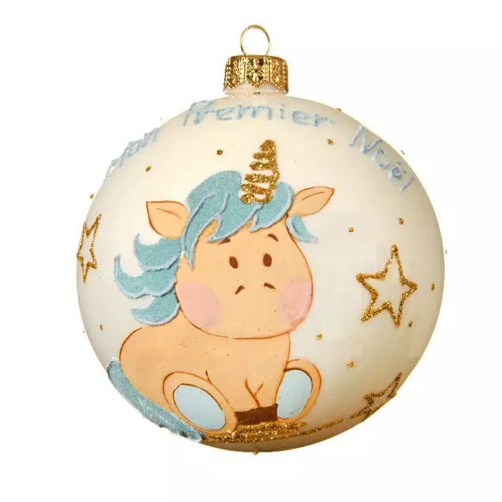 Boule de Noël (D100 mm) Mon premier Noël en verre Jolly bleu