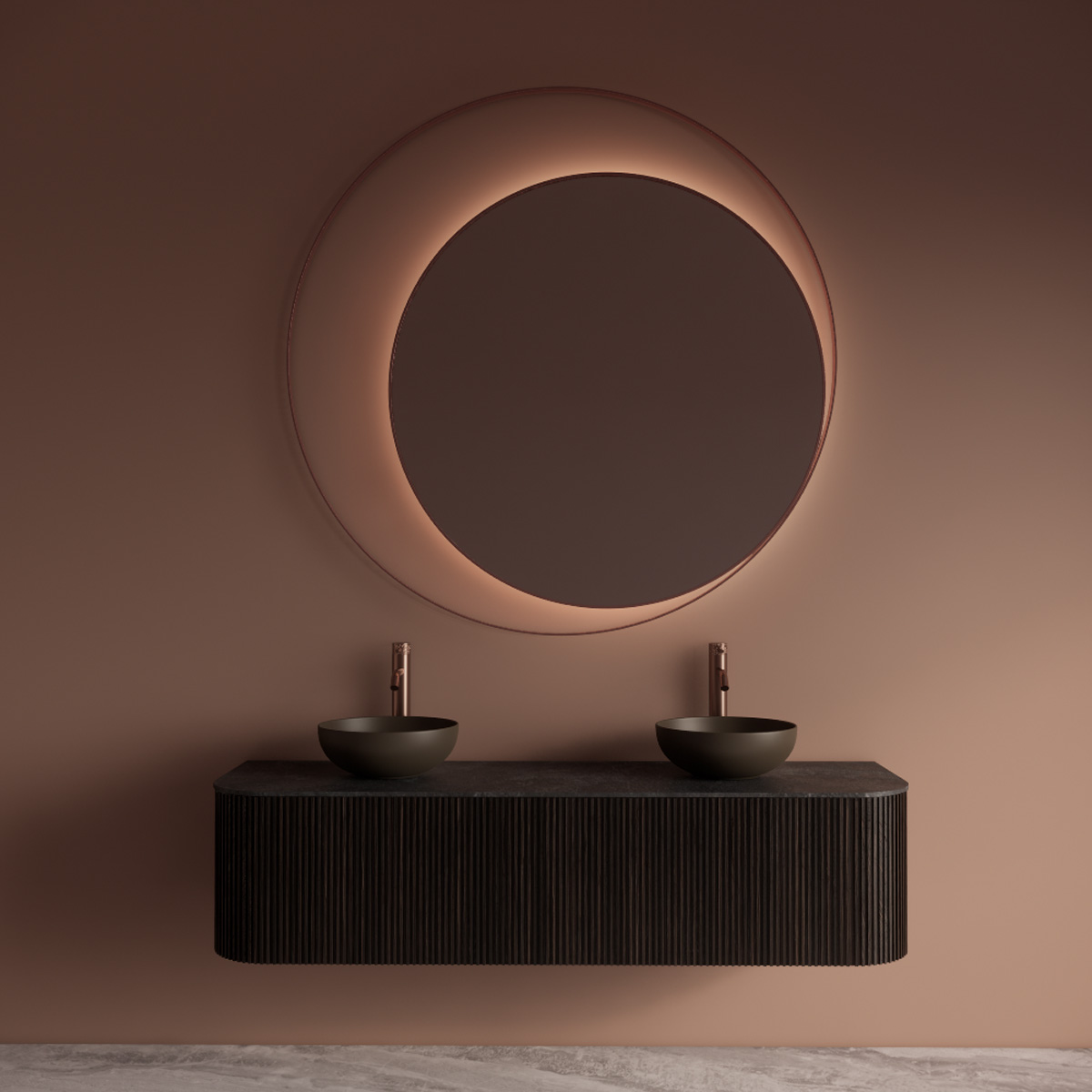 Gliss Design Kosmos spiegel rond met cirkel 140cm koper rosé met handsensor