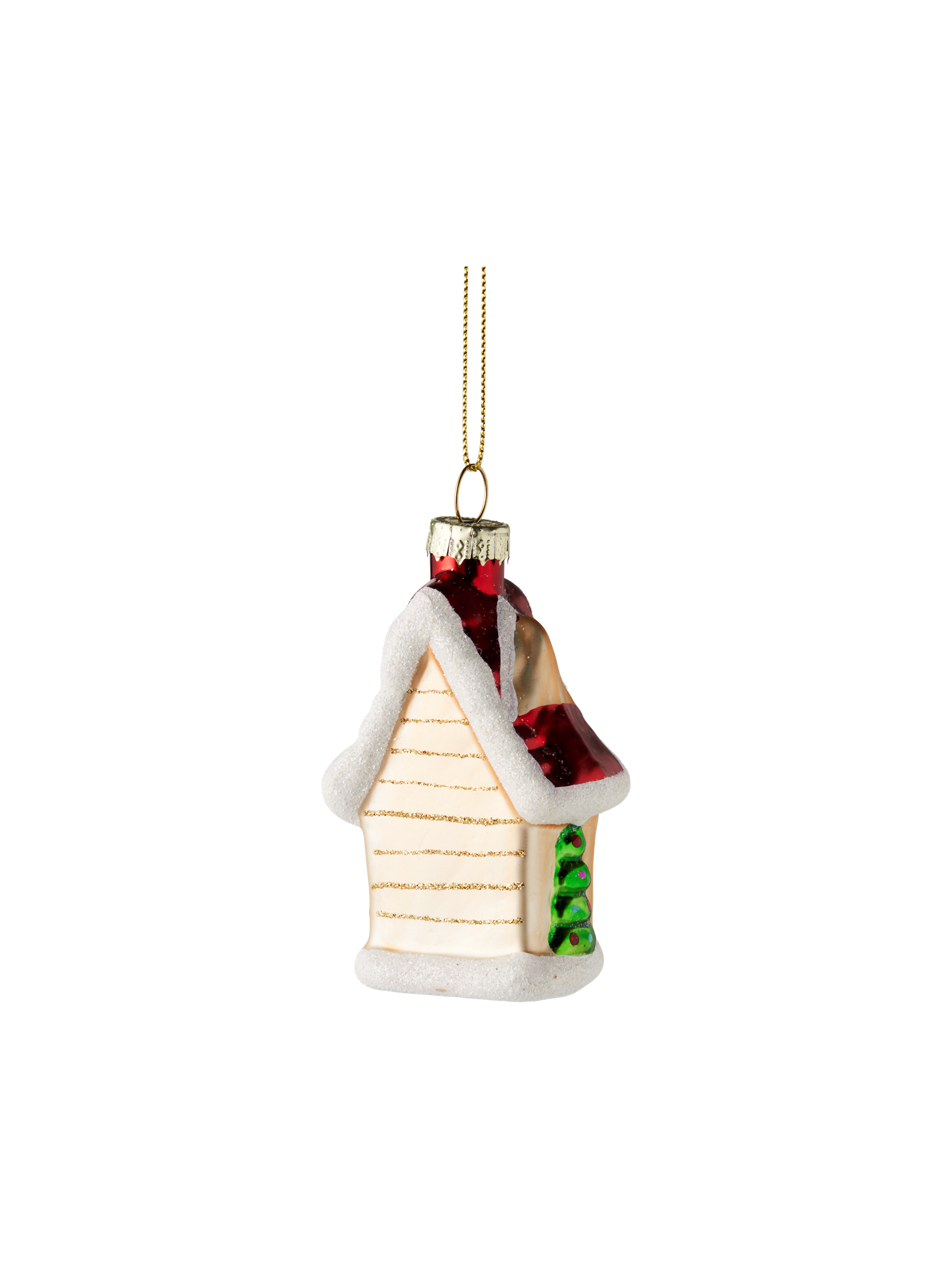 Juleophæng med hus | Glas. 7,8 cm. | Red, Gold