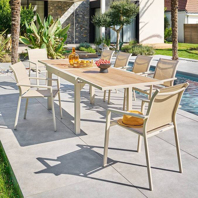 Table de jardin extensible rectangulaire PIAZZA Epeautre / Argile