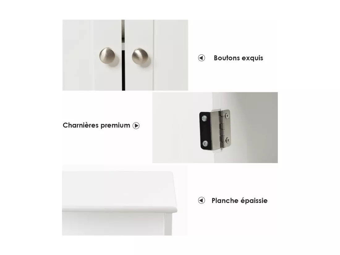 Meuble de rangement de salle de bain, Armoire Rangement de Toilette, Commode blanche de toilette/chambre 60 x 30 x 109 cm
