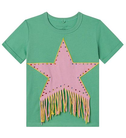 Stella McCartney Kids T-shirt -  Grøn/Rosa m. Similisten/Frynser