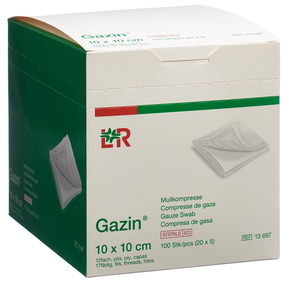 GAZIN Mullkompress Set 10x10cm 12-fach steril 5 Stk