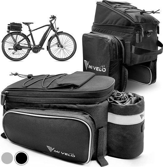 MIVELO - Fietstas voor bagagedrager - bagagedragertas fiets - uitbreidbaar tot 20 l - waterafstotend - 20 l zwart