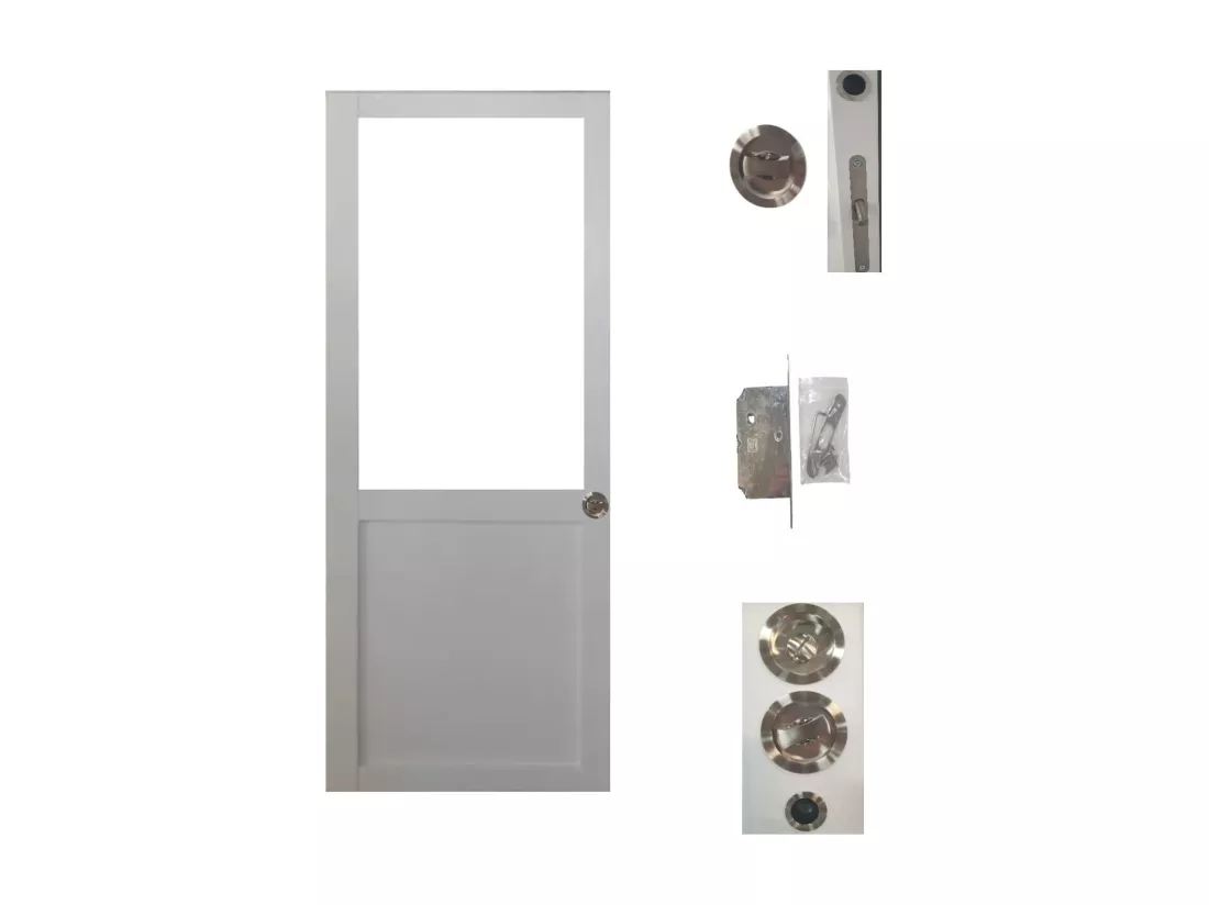 Porte Coulissante Atelier Blanc H204 X L93 Sans Meneau + Serrure à Condamnation Gd Menuiseries