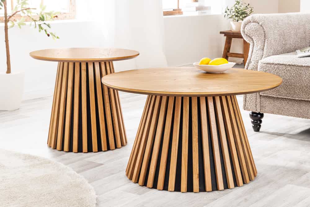 Runder Couchtisch VALHALLA WOOD 70cm natur Eichenholz Säulenfuß