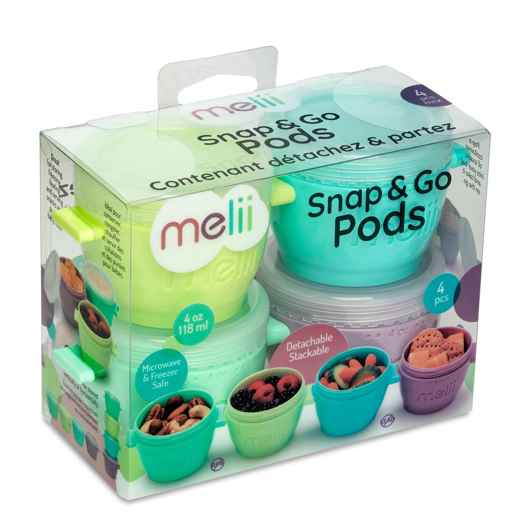 Melii Bols et Couvercles Snap & Go 4oz Paquet de 4