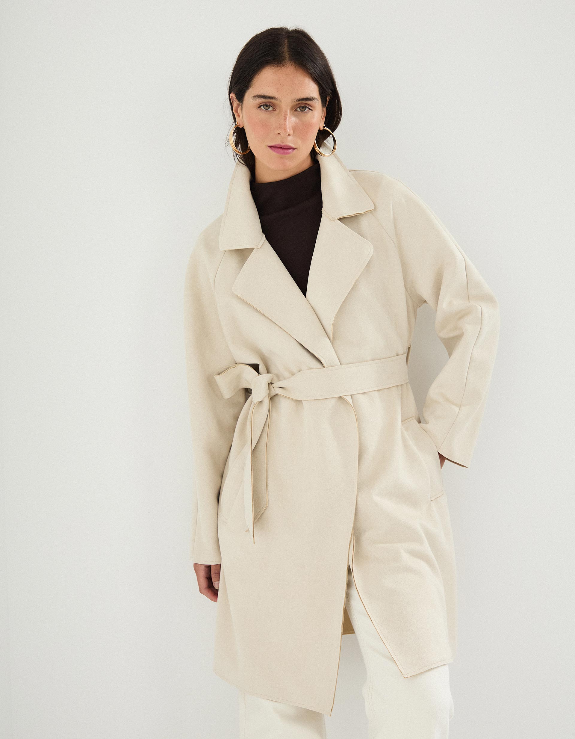Gabardina Efeito Suede, Mulher, Bege