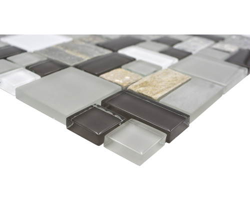 Glasmozaïek met natuursteen XCM MC619 grijs/bruin 30x30 cm