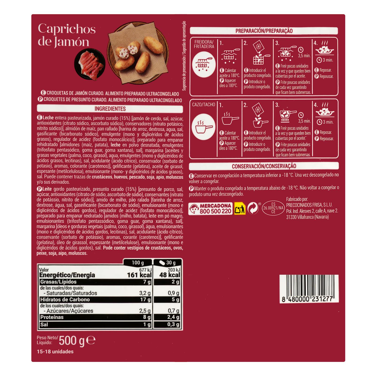 Croquettes Caprichos surgelées au jambon Hacendado