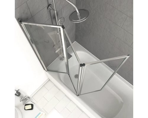 Badscherm 3-delig Aurlane Triple 143 x 125 cm helder glasprofiel kleur chroom FAC276