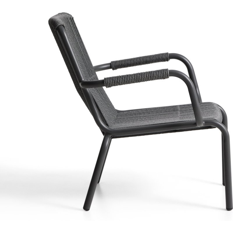 Fauteuil empilable Salis en aluminium graphite et corde synthétique gris foncé