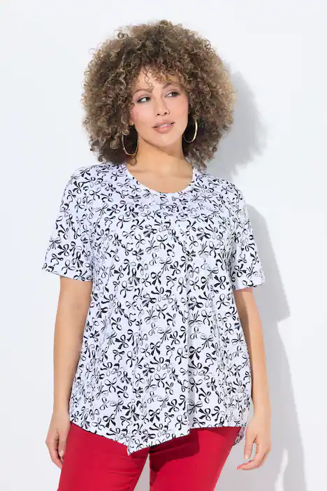 T-Shirt, Schleifen, Biesen, A-Linie, Rundhals, Halbarm, schneeweiß