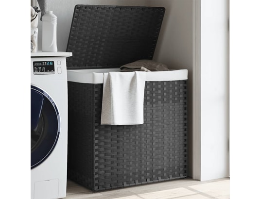 VIDAXL - Panier à linge avec 2 sections gris 53x35x57 cm résine tress...