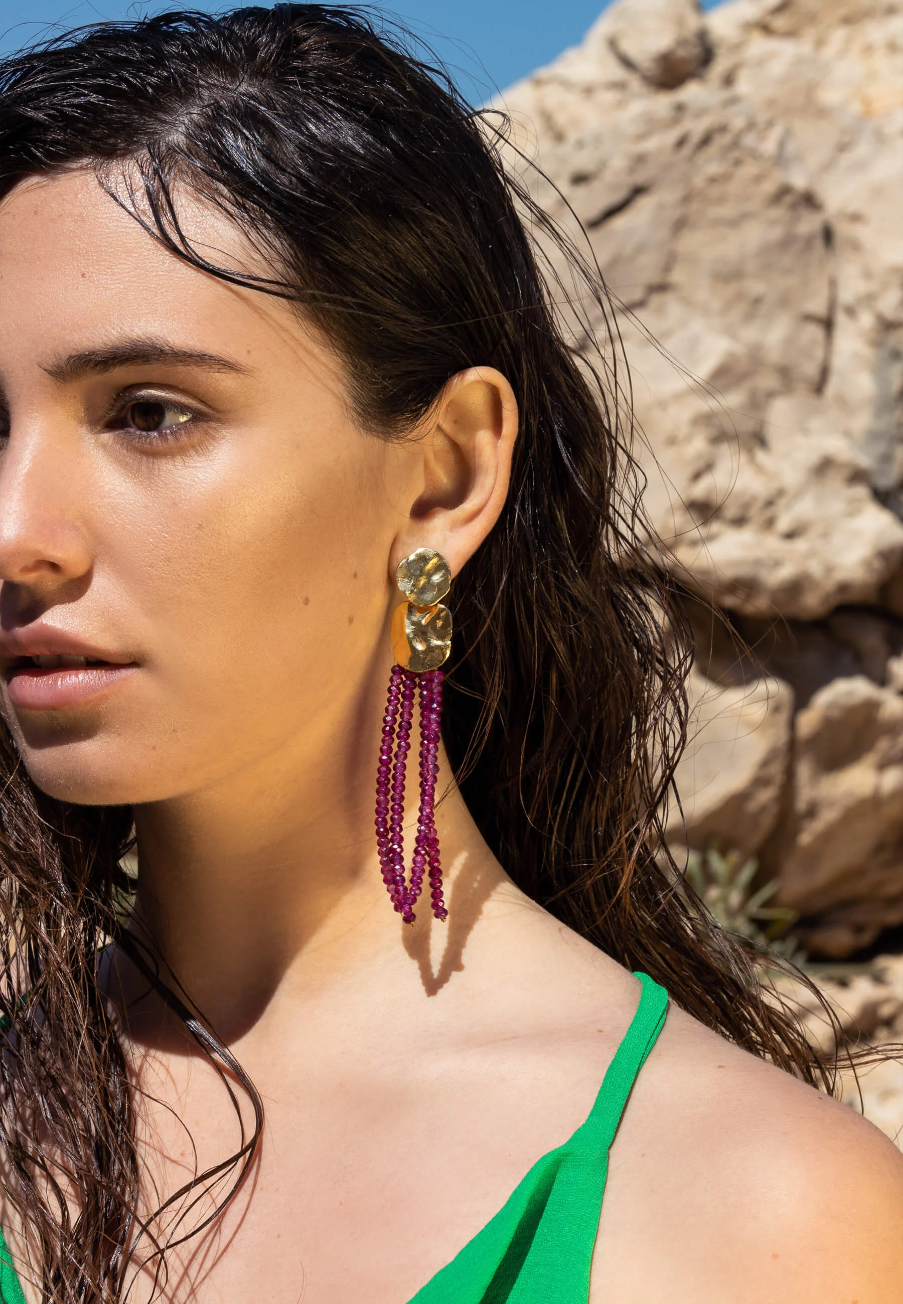 LILIANA FUCHSIA - Boucles d'oreilles avec des perles de pierres | Rose