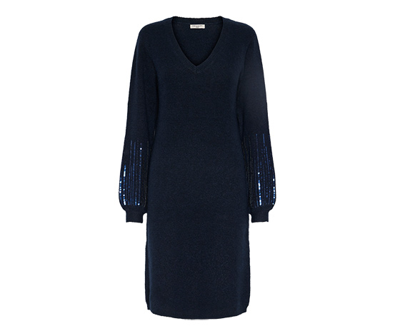 Strickkleid mit Pailletten, dunkelblau