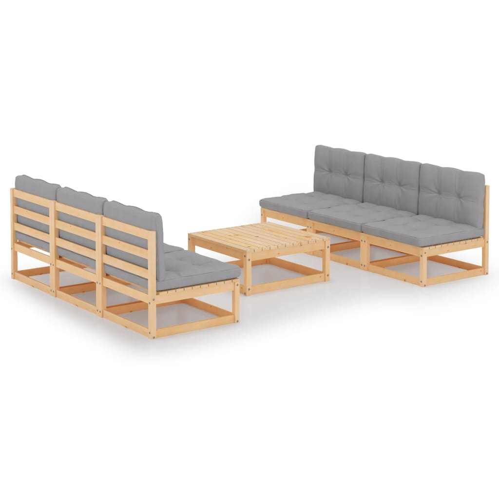Salon de jardin meuble d'extérieur ensemble de mobilier 7 pièces avec coussins bois de pin massif