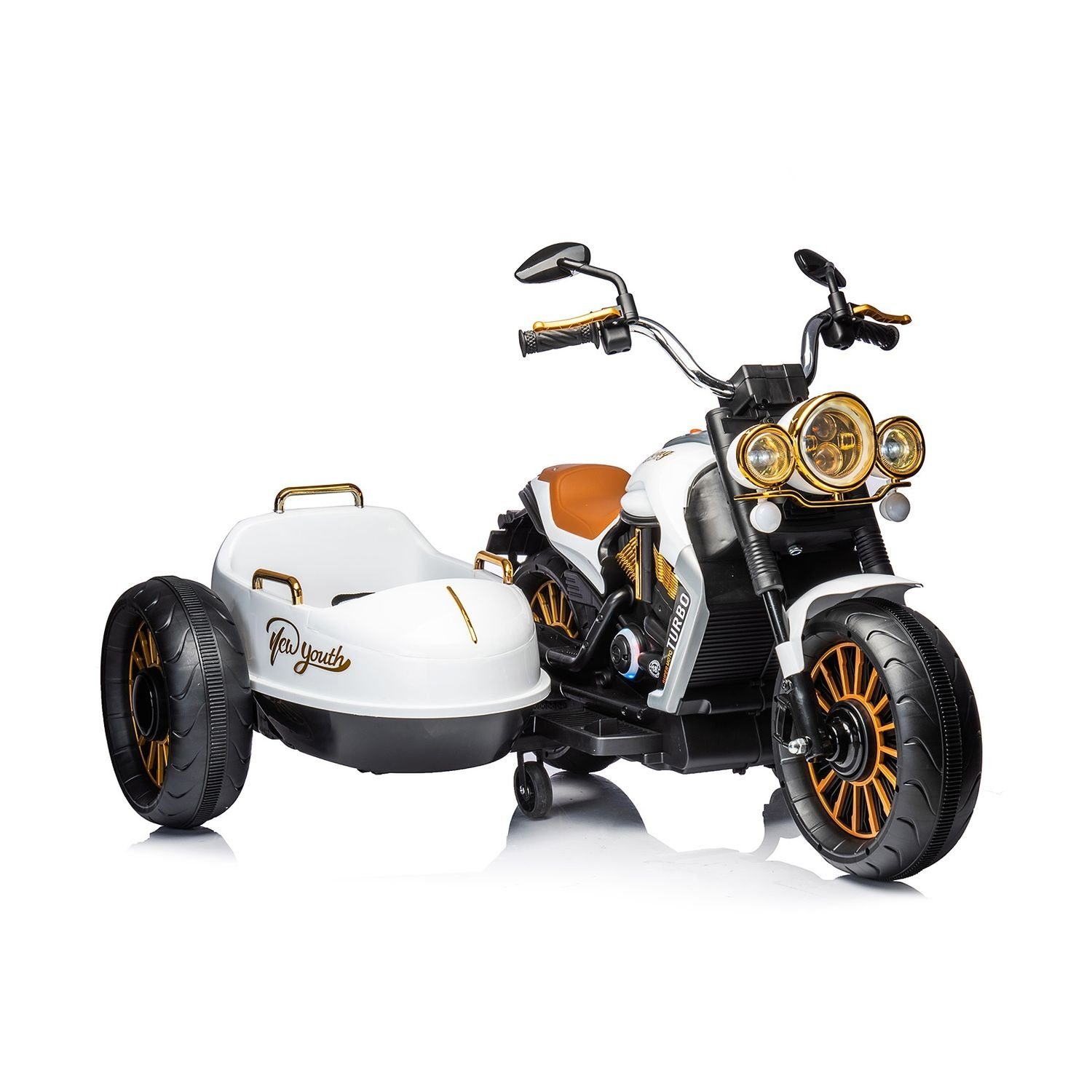 Motocicleta elétrica infantil Chipolino DUO, capacidade de carga 50 kg, TRON, sidecar, função de música, para 2 crianças.