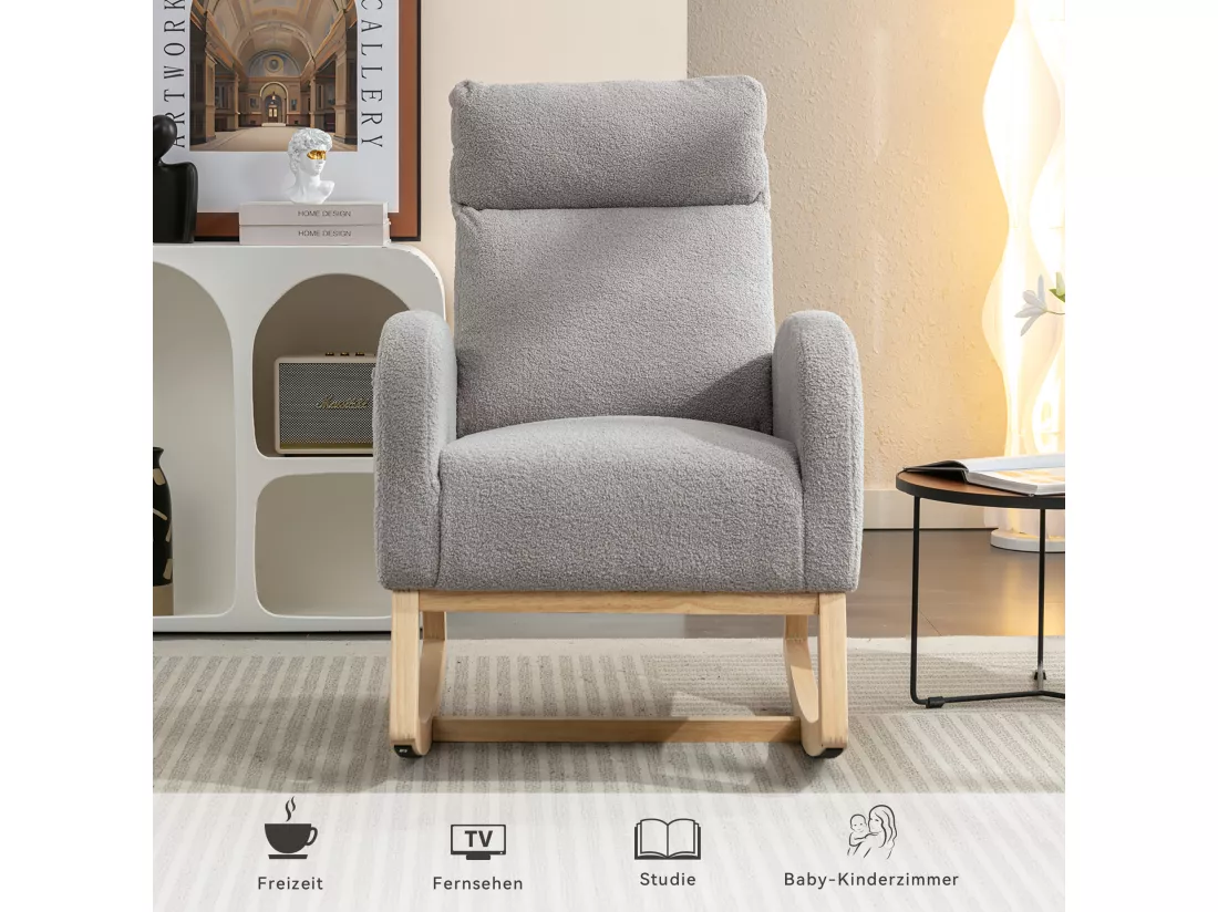 Fauteuil Teddy En Tissu Rembourré De Style Mid Century Modern Pour Salon Et Chambre à Coucher, Gris