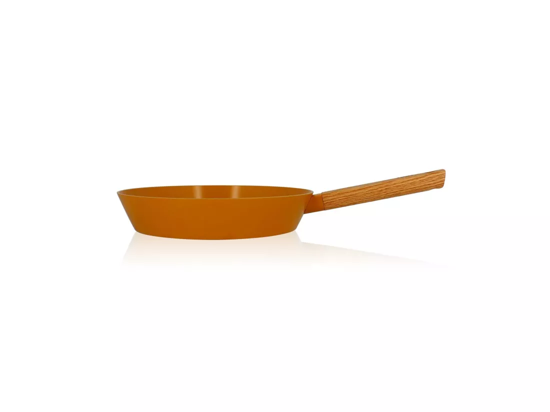 Ogo Living - Poele Ector 28cm En Alu Revetement Ceramique Jaune Avec Manche Bois